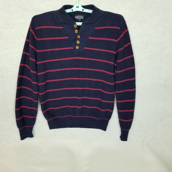 Vintage LANDS' END Men's Striped Knit 5-Button Sweater Made USA Blue Large ~4461 - Picture 1 of 5